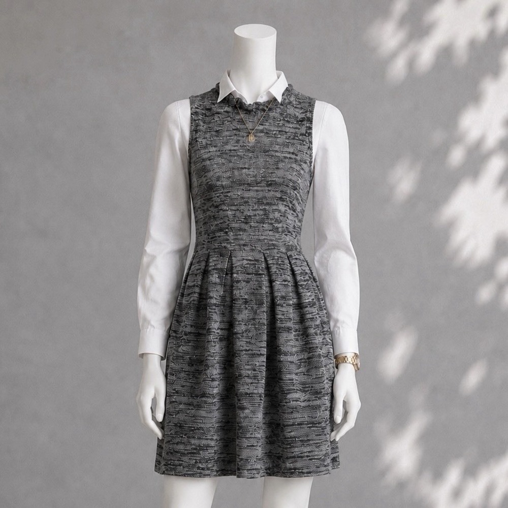 Anthropologie Ganni Pinnacle Dress XS Gray Textured Knit Sleeveless Mod Mini